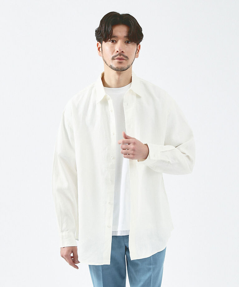 ABAHOUSE「【LUXE Linen Solaro】長袖 リネンシャツ」|シャツ・ブラウス|オフホワイト