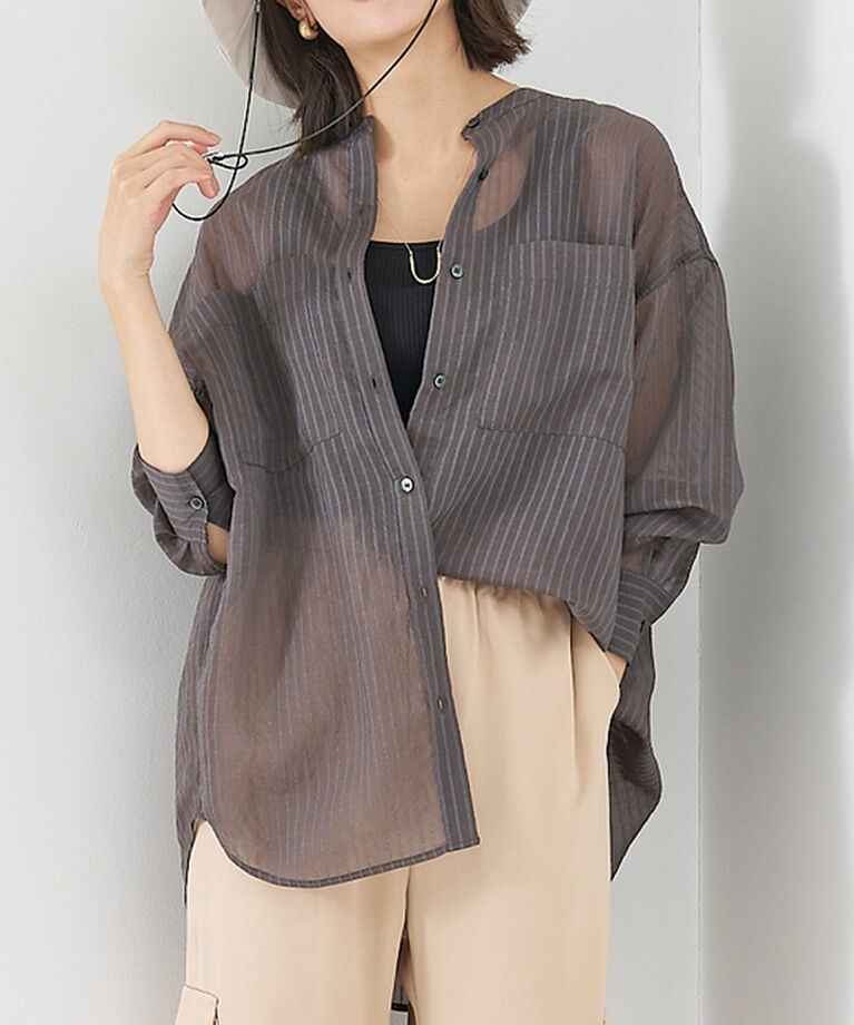 abahouse mavie「シアーオーバーシャツ」|シャツ・ブラウス|チャコールグレー