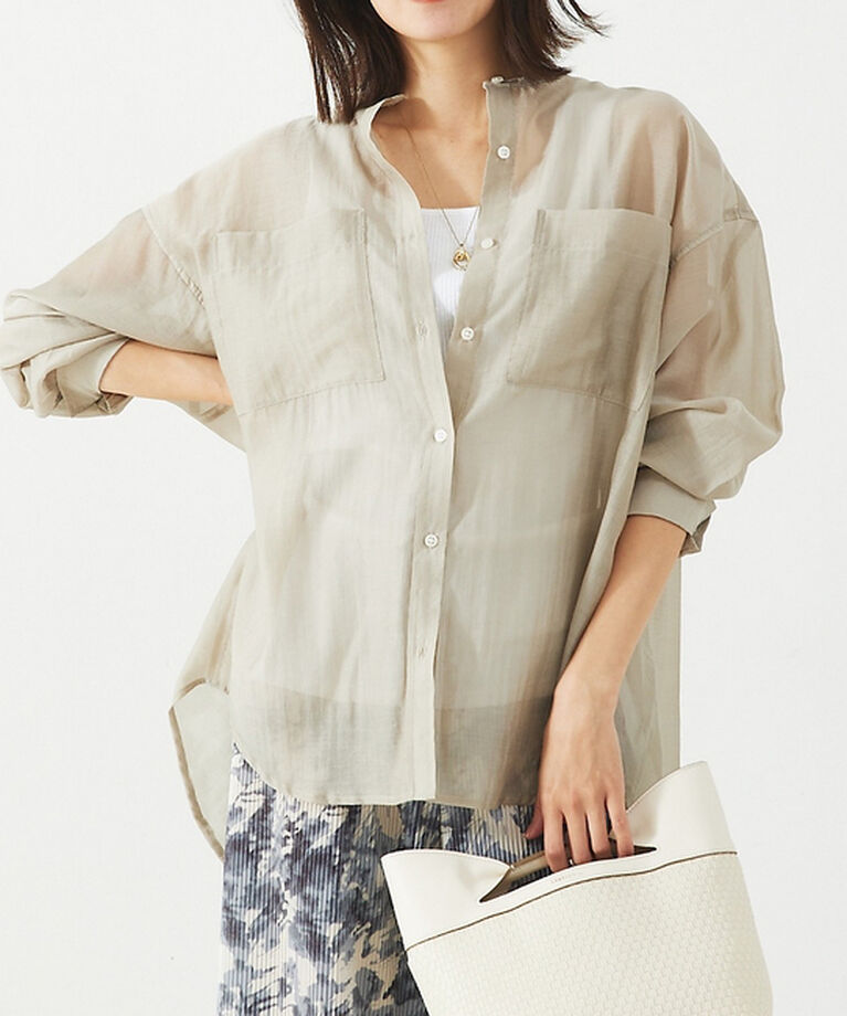 abahouse mavie「シアーオーバーシャツ」|シャツ・ブラウス|グレージュ