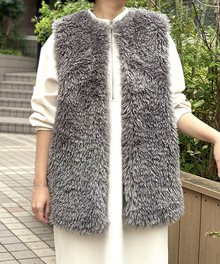 abahouse mavie「フェイクファーベスト」|その他|グレー系その他1