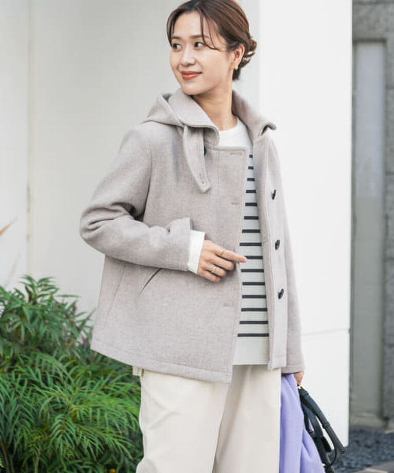 URBAN RESEARCH DOORS「DOORS ショールカラー2WAYショートコート」|ノーカラーコート|