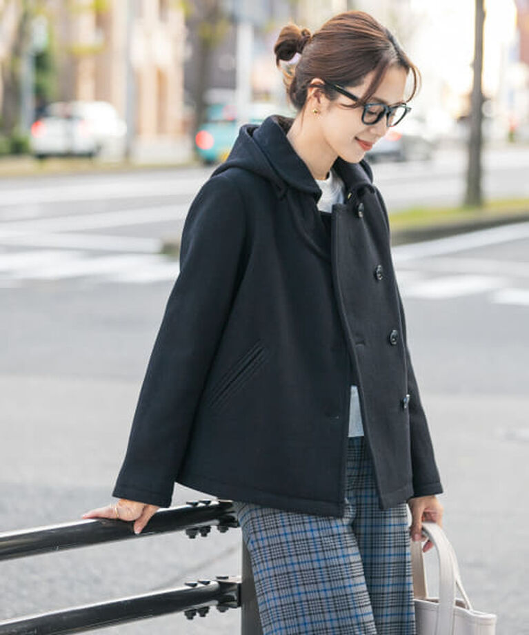 URBAN RESEARCH DOORS「DOORS ショールカラー2WAYショートコート」|ノーカラーコート|BLACK