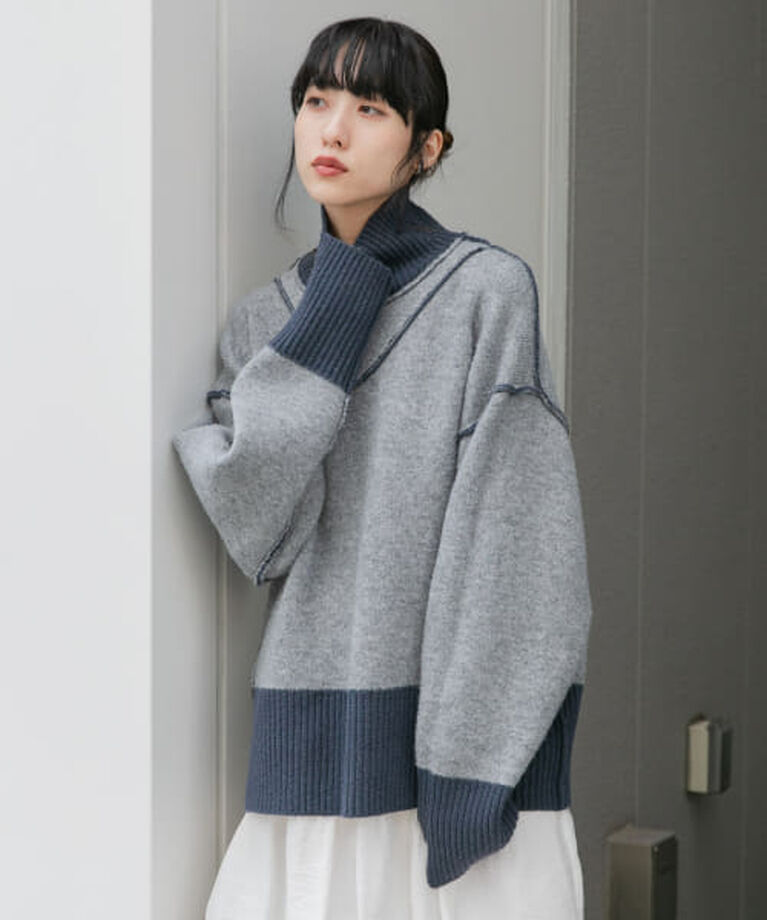  「KBF リバーシブルタートルニット」|ニット・セーター|BLUE×GRAY