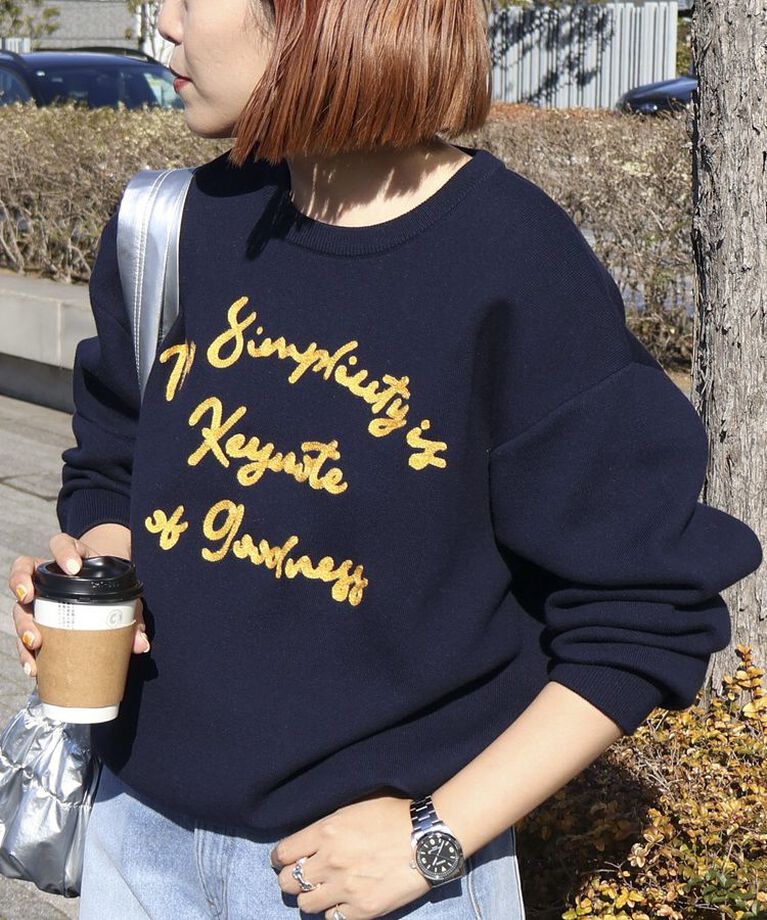 AMERICAN HOLIC「【WEB限定】サガラ刺繍ミラノリブニットプルオーバー」|ニット・セーター|Navy