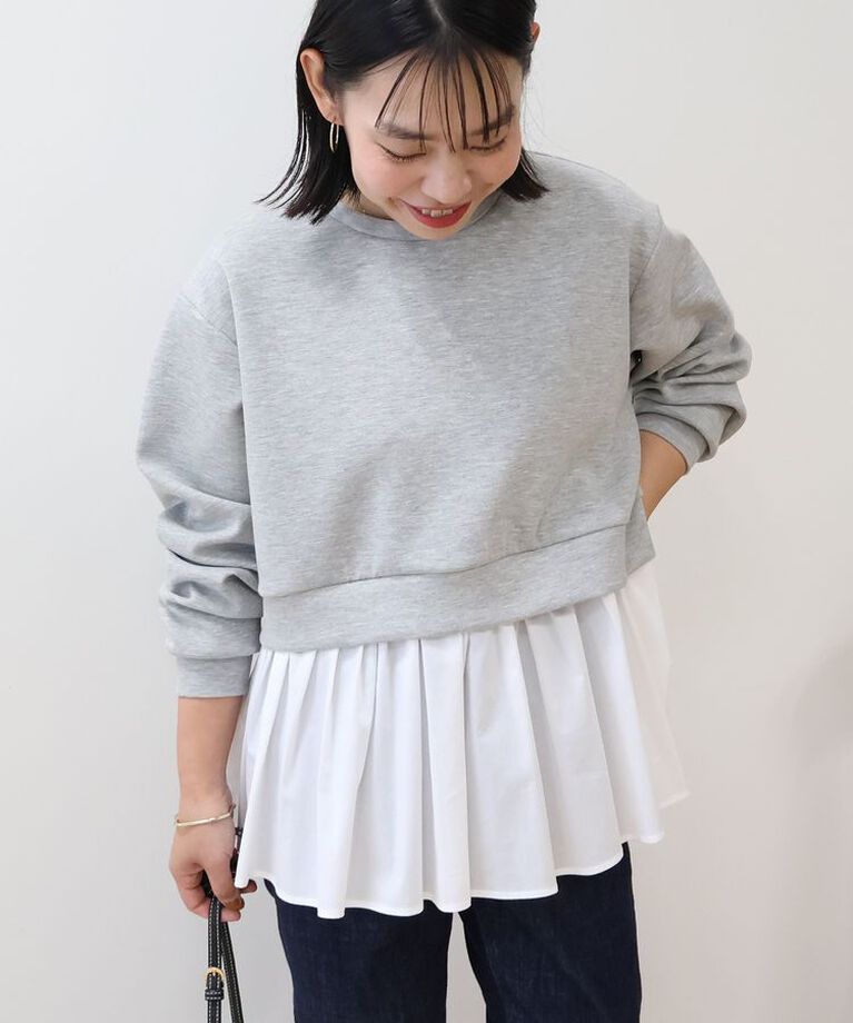 AMERICAN HOLIC「異素材ドッキングティアードポンチプルオーバー」|スウェット・ジャージ|Light Gray Mixture