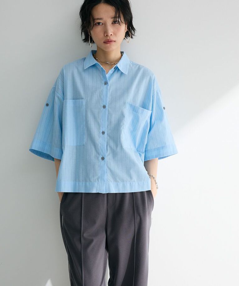 Green Parks「綿麻混５分袖ターンバックシャツ」|シャツ・ブラウス|
