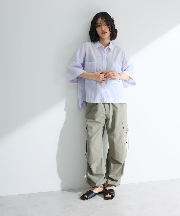Green Parks「綿麻混５分袖ターンバックシャツ」|シャツ・ブラウス|