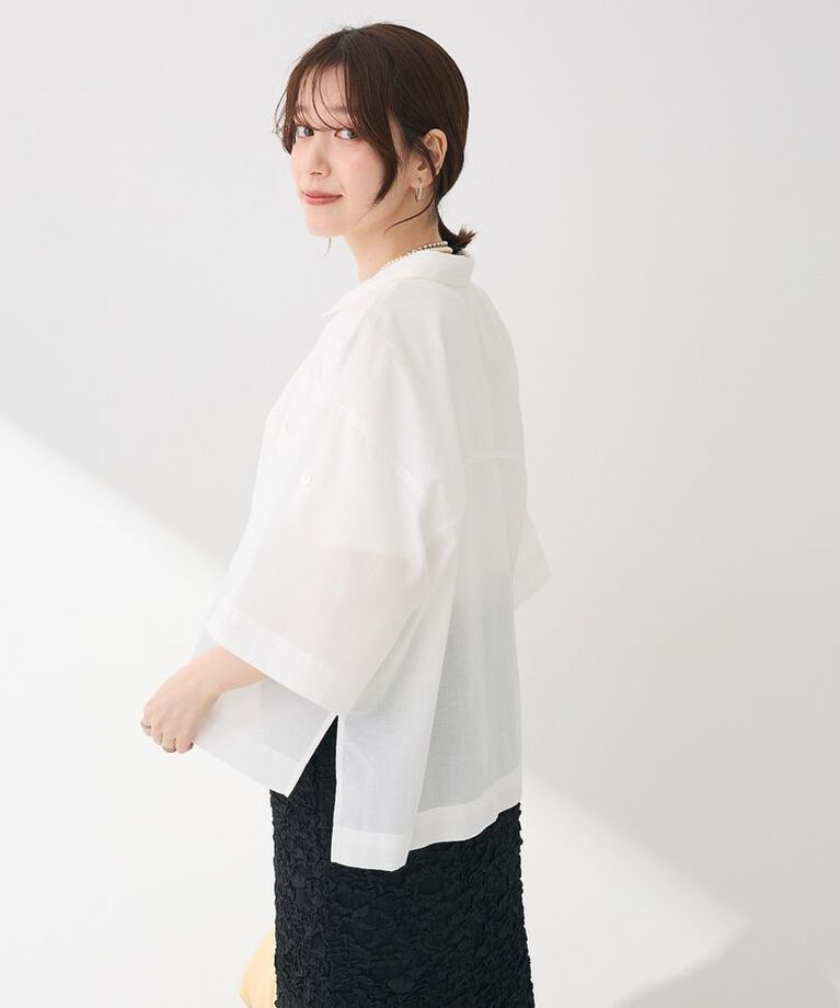 Green Parks「綿麻混５分袖ターンバックシャツ」|シャツ・ブラウス|
