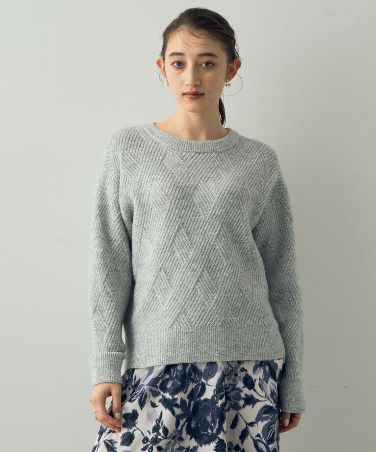YECCA VECCA「ダイヤ柄スパンコールニット」|ニット・セーター|Light Gray
