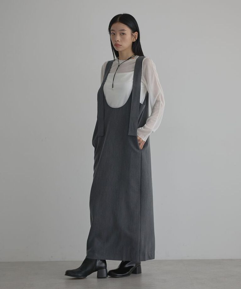 GARAGE OF GOOD CLOTHING「Uネックジャンパースカート<グレー>」|ジャンパースカート|