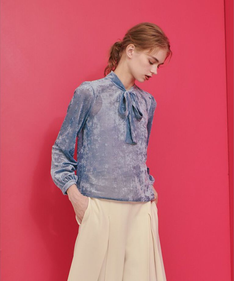 LOULOU WILLOUGHBY「【LOULOU WILLOUGHBY】シアーベロアリボンプルオーバー」|Tシャツ・カットソー|