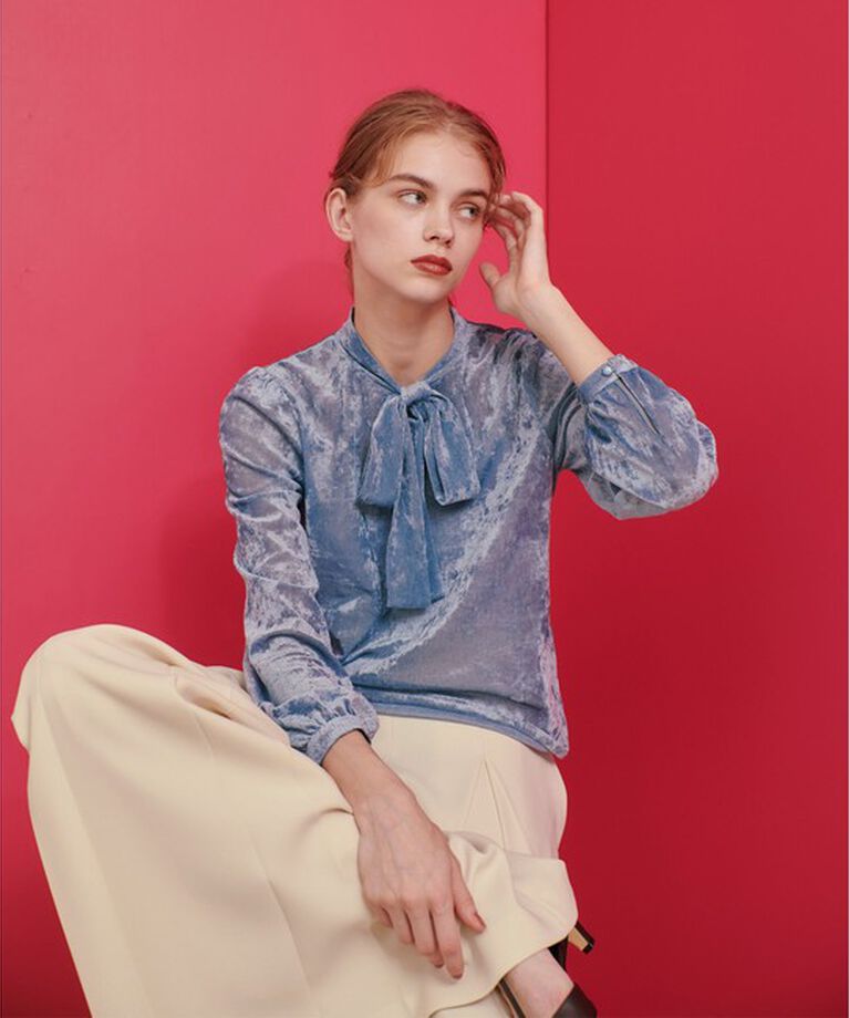 LOULOU WILLOUGHBY「【LOULOU WILLOUGHBY】シアーベロアリボンプルオーバー」|Tシャツ・カットソー|