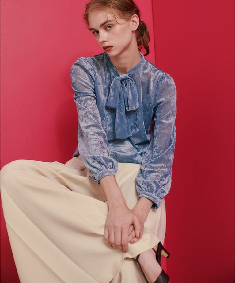 LOULOU WILLOUGHBY「【LOULOU WILLOUGHBY】シアーベロアリボンプルオーバー」|Tシャツ・カットソー|