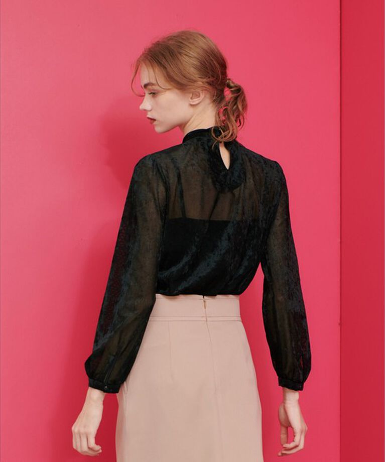 LOULOU WILLOUGHBY「【LOULOU WILLOUGHBY】シアーベロアリボンプルオーバー」|Tシャツ・カットソー|