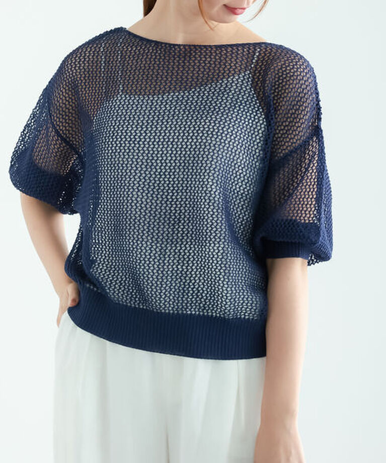 Te chichi「メッシュハーフスリーブニット」|ニット・セーター|ネイビー