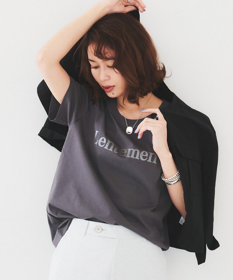 UNTITLED「【洗える/ロゴ】プリントジャージTシャツ」|Tシャツ・カットソー|チャコールグレー(1