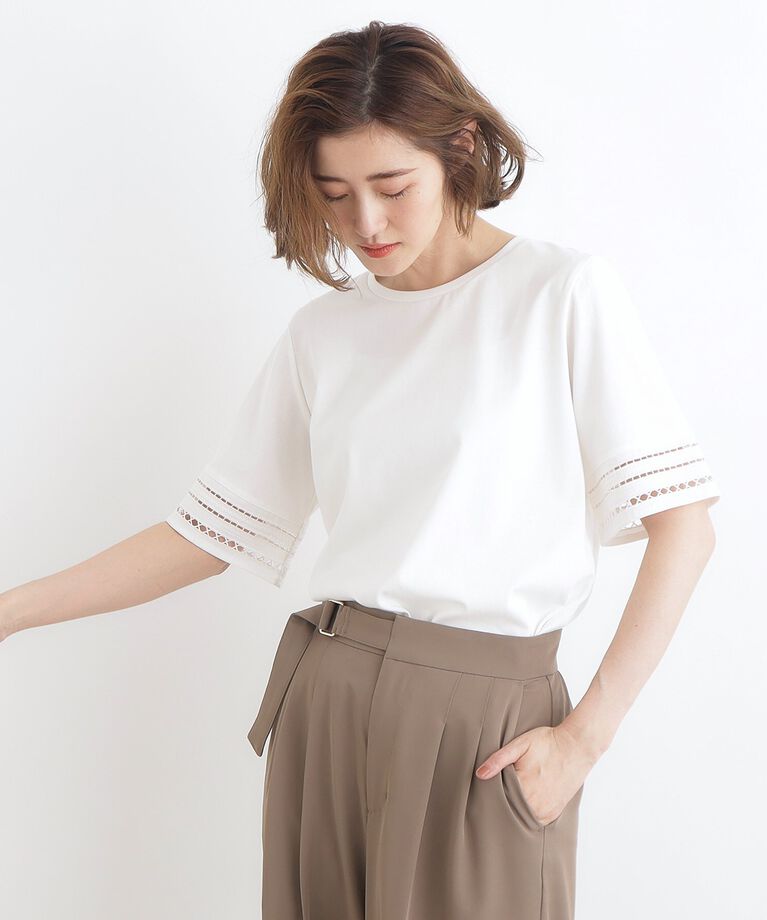 grove「【洗える・接触冷感・UV】袖刺繍デザインTシャツ」|Tシャツ・カットソー|ｵﾌﾎﾜｲﾄ(003)