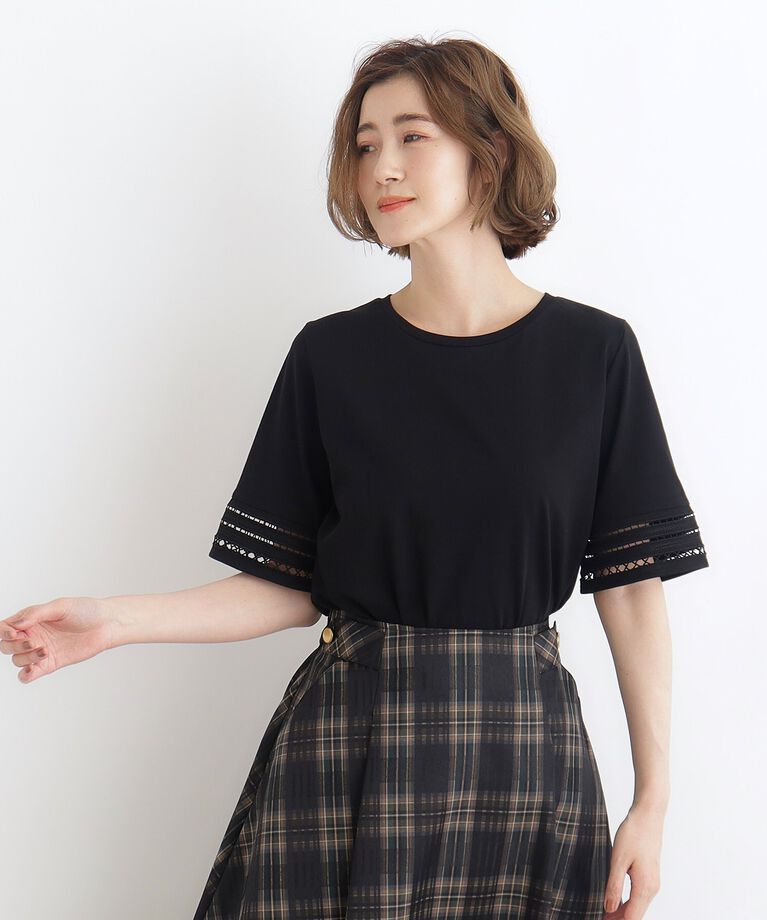 grove「【洗える・接触冷感・UV】袖刺繍デザインTシャツ」|Tシャツ・カットソー|ﾌﾞﾗｯｸ(019)
