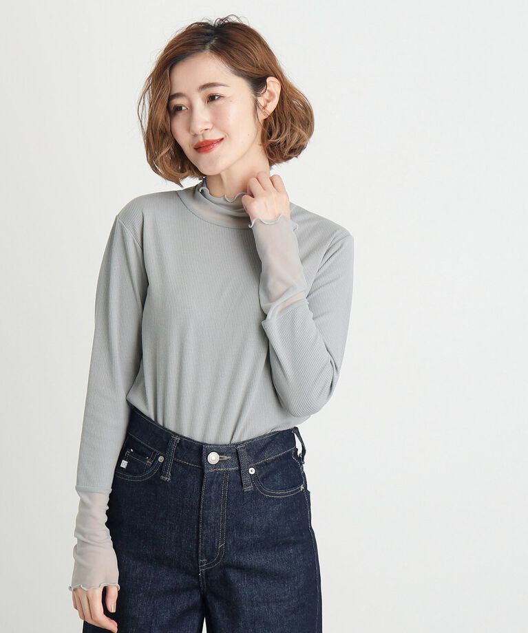 grove「シアー切替ハイネックプルオーバー」|Tシャツ・カットソー|ライトグレー(011