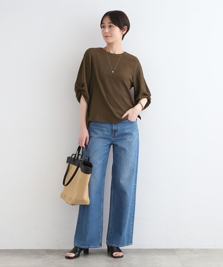 INDIVI「【洗える／UVケア／凹凸素材】タックスリーブトップス」|Tシャツ・カットソー|