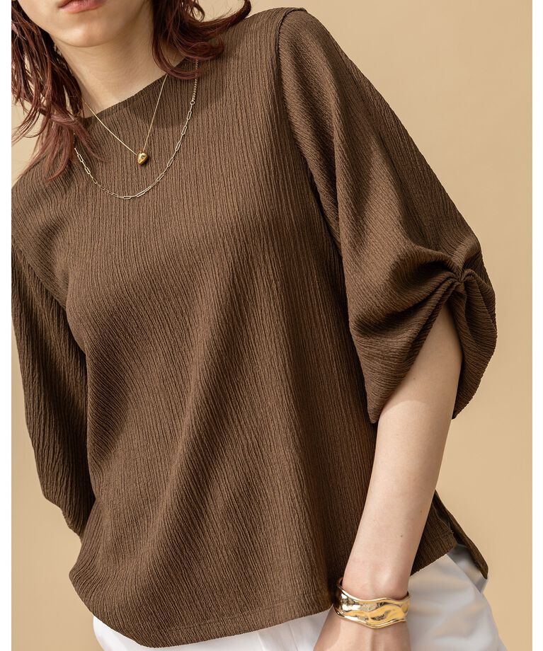 INDIVI「【洗える／UVケア／凹凸素材】タックスリーブトップス」|Tシャツ・カットソー|ｷｬﾒﾙﾌﾞﾗｳﾝ(041)