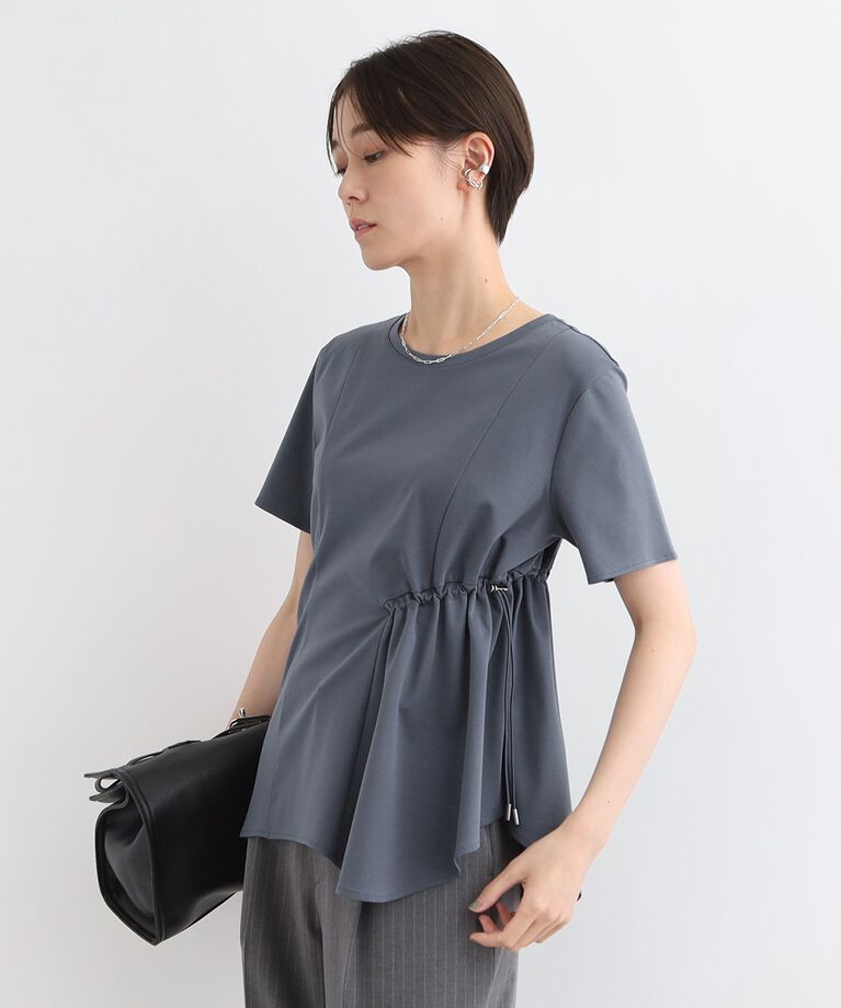 INDIVI「【洗える／トレンド】ドロストデザインTシャツ」|Tシャツ・カットソー|ブルー(693)