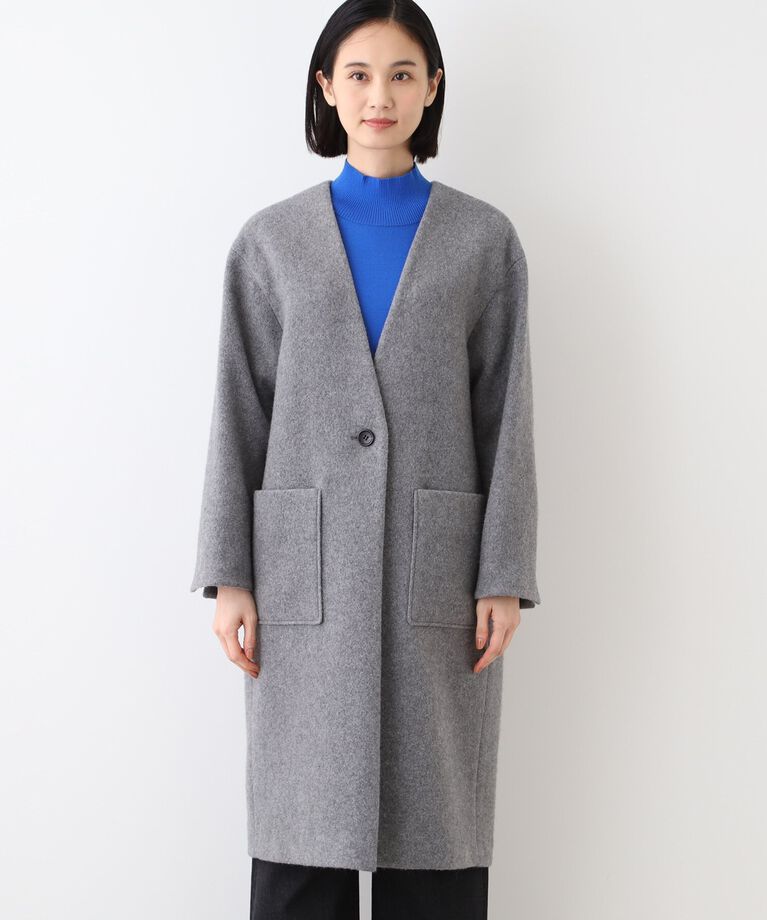 INDIVI「【日本製／カシミヤ混】ガウン風ロングコート」|ノーカラーコート|