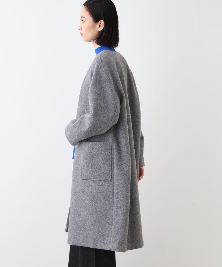 INDIVI「【日本製／カシミヤ混】ガウン風ロングコート」|ノーカラーコート|