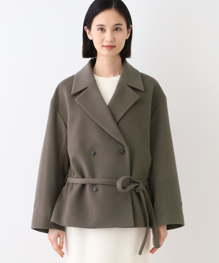 INDIVI「【日本製】ベルト付フォルムショートコート」|ピーコート|