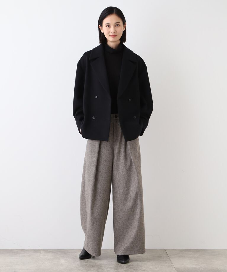 INDIVI「【日本製】ベルト付フォルムショートコート」|ピーコート|