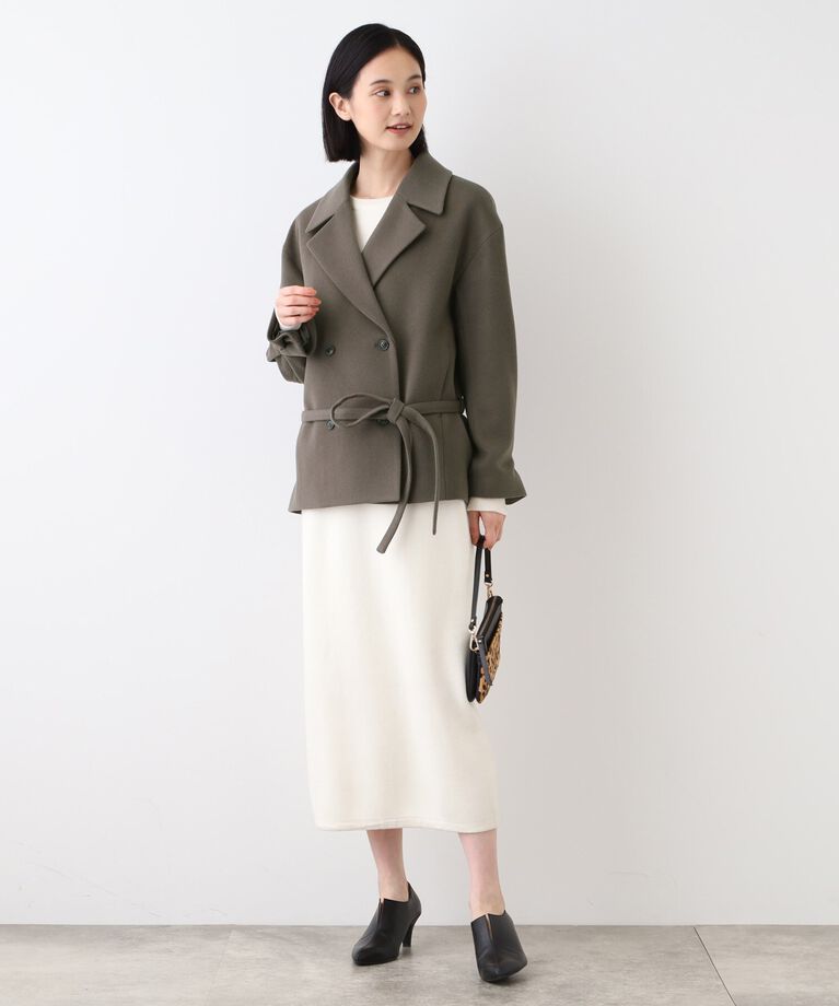 INDIVI「【日本製】ベルト付フォルムショートコート」|ピーコート|