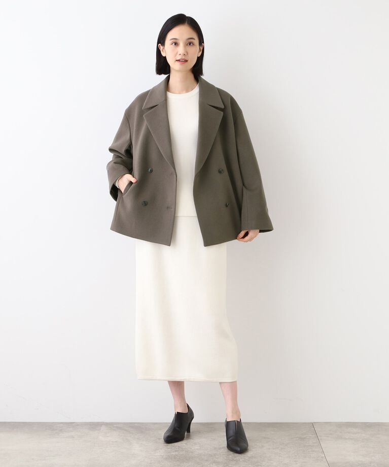 INDIVI「【日本製】ベルト付フォルムショートコート」|ピーコート|
