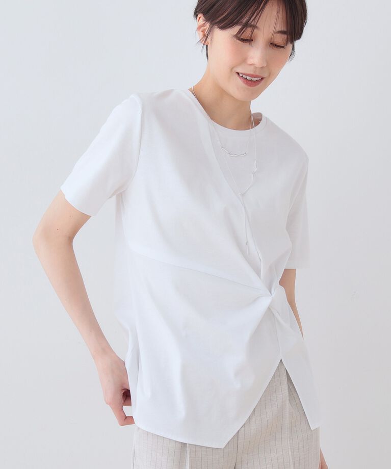 INDIVI「春SALE！【洗える】ねじりデザインTシャツ」|Tシャツ・カットソー|ホワイト(001)
