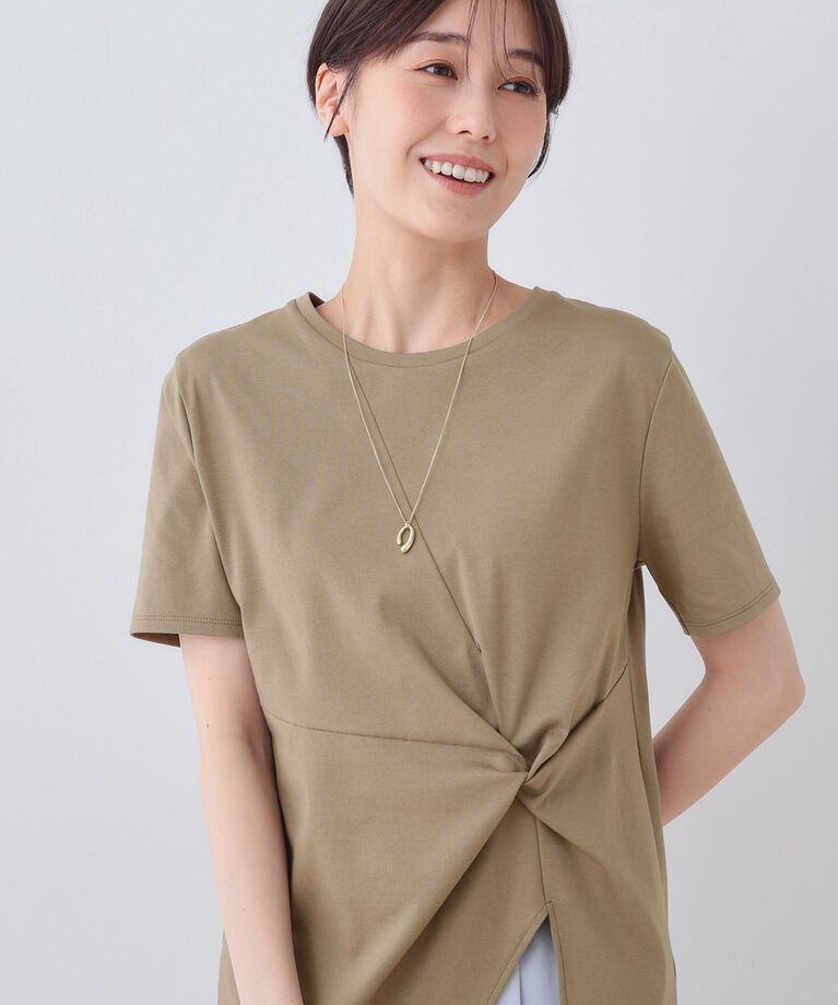 INDIVI「春SALE！【洗える】ねじりデザインTシャツ」|Tシャツ・カットソー|カーキ(029)