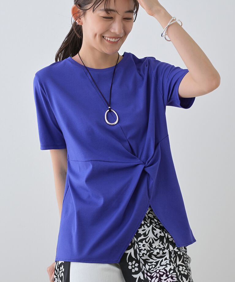 INDIVI「春SALE！【洗える】ねじりデザインTシャツ」|Tシャツ・カットソー|ブルー(093)