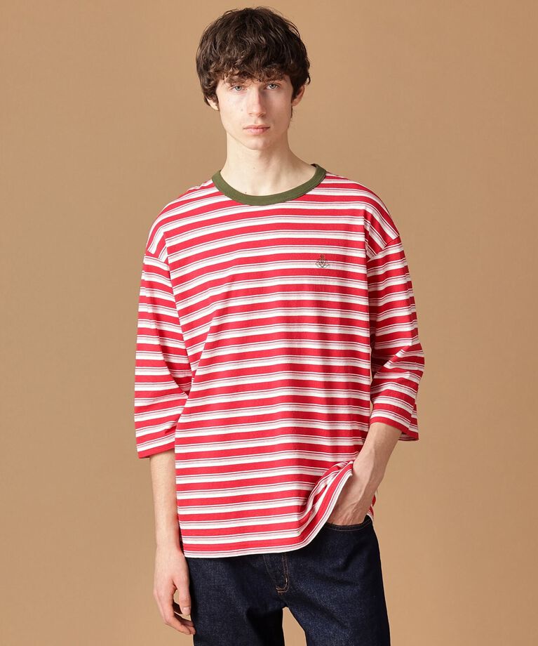 40CARATS&525「【Sサイズ～】ボーダー7分袖プルオーバージャージ」|Tシャツ・カットソー|レッド(362)