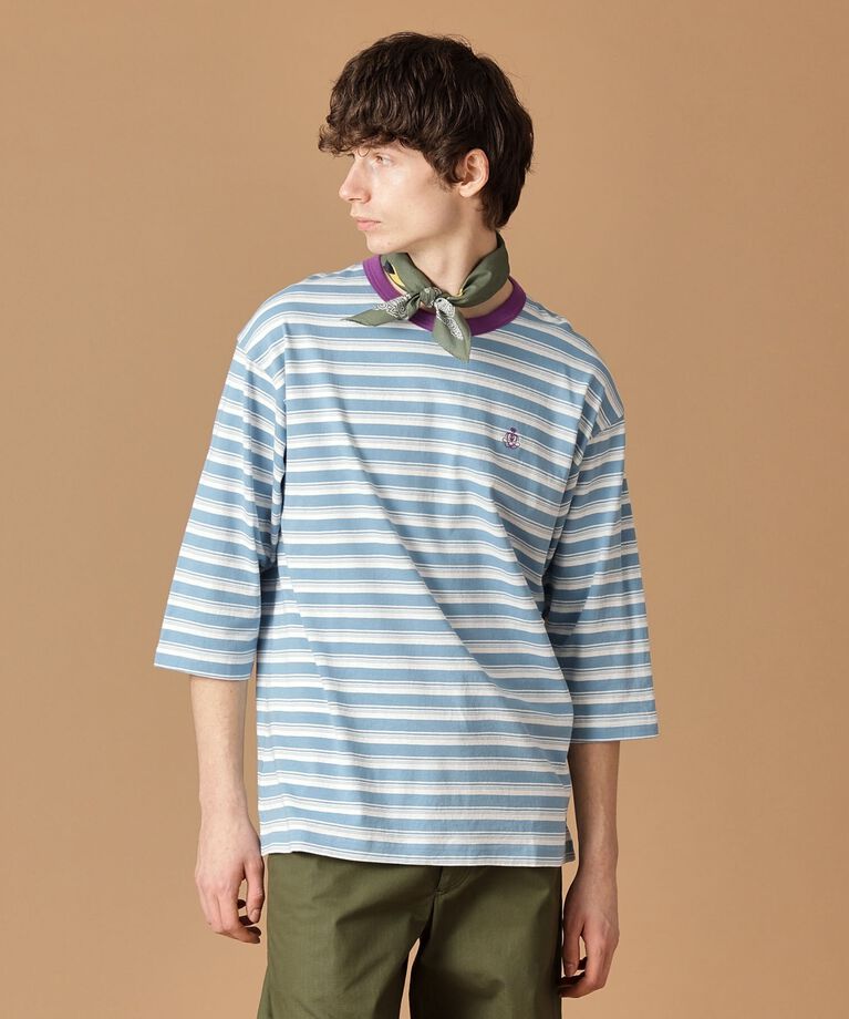 40CARATS&525「【Sサイズ～】ボーダー7分袖プルオーバージャージ」|Tシャツ・カットソー|ブルー(392)