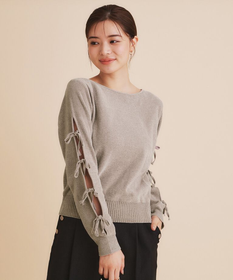 index「モールリボンスリーブニット【洗濯機洗い可】」|Tシャツ・カットソー|
