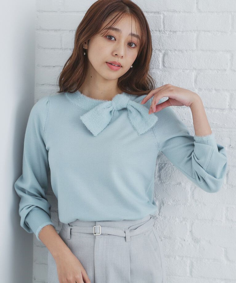 index「《6color/XS-LLsize》リボン取り外し2WAY フェザーリボンニット【洗濯機洗い可】」|ニット・セーター|ｻｯｸｽﾌﾞﾙｰ(090)
