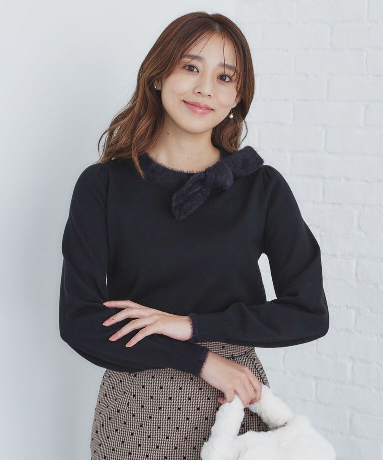 index「《6color/XS-LLsize》リボン取り外し2WAY フェザーリボンニット【洗濯機洗い可】」|ニット・セーター|ﾌﾞﾗｯｸ(819)