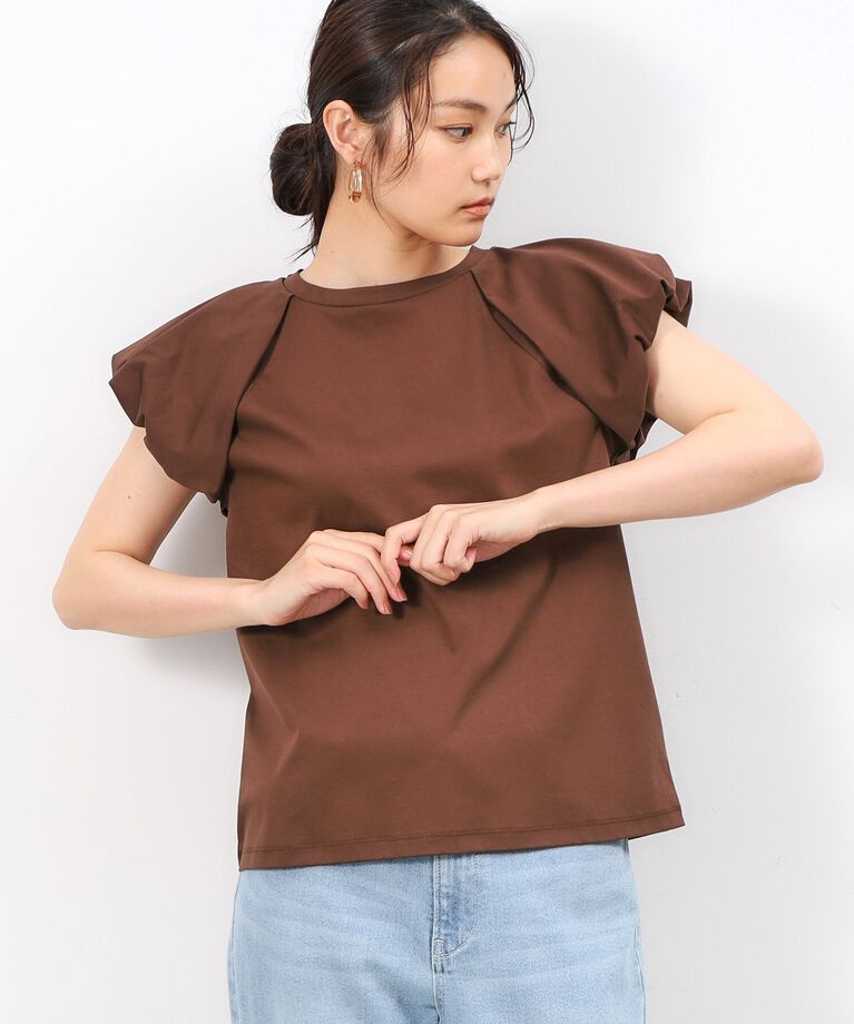 OPAQUE.CLIP「《美人百花掲載》バルーンスリーブカットソー【洗濯機洗い可】」|Tシャツ・カットソー|ブラウン(043)