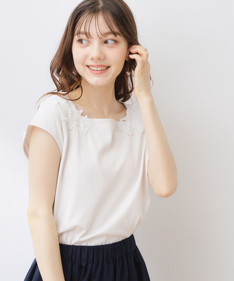 Couture broach「【接触冷感・UV・アンチピリング】フレンチスリーブエンブロカットソー」|Tシャツ・カットソー|