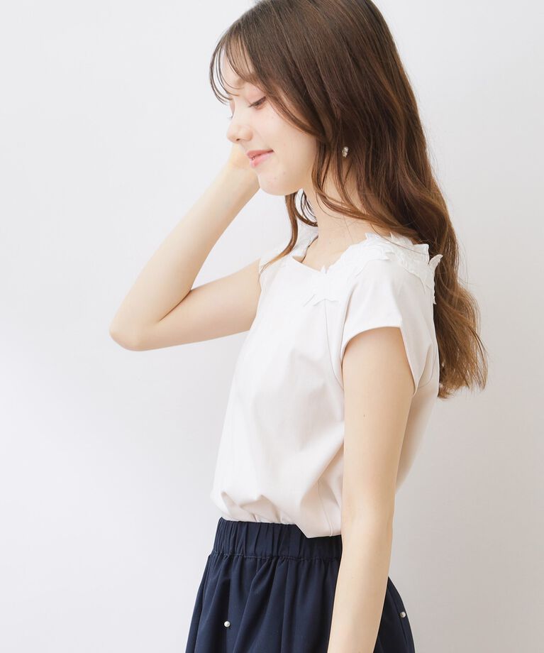 Couture broach「【接触冷感・UV・アンチピリング】フレンチスリーブエンブロカットソー」|Tシャツ・カットソー|