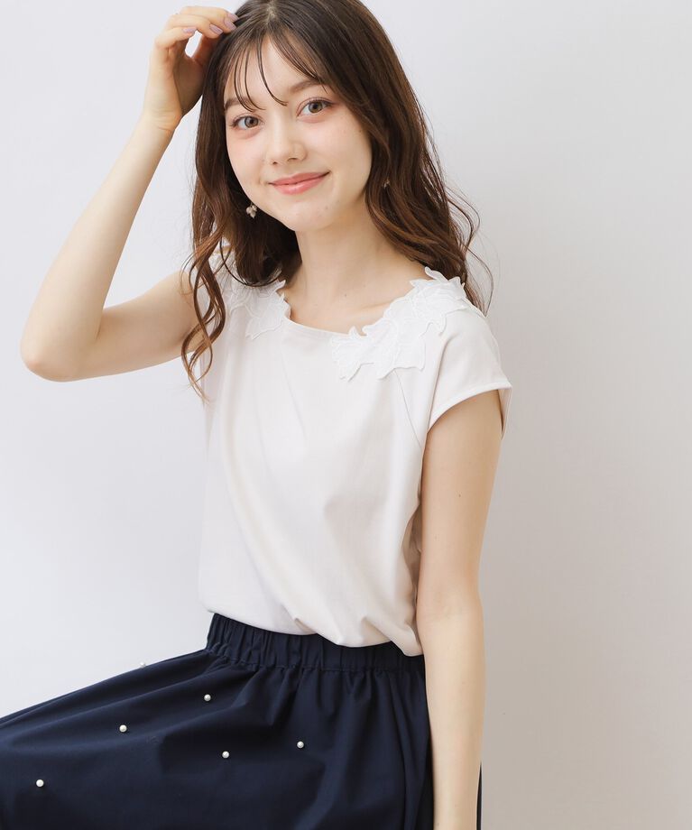 Couture broach「【接触冷感・UV・アンチピリング】フレンチスリーブエンブロカットソー」|Tシャツ・カットソー|