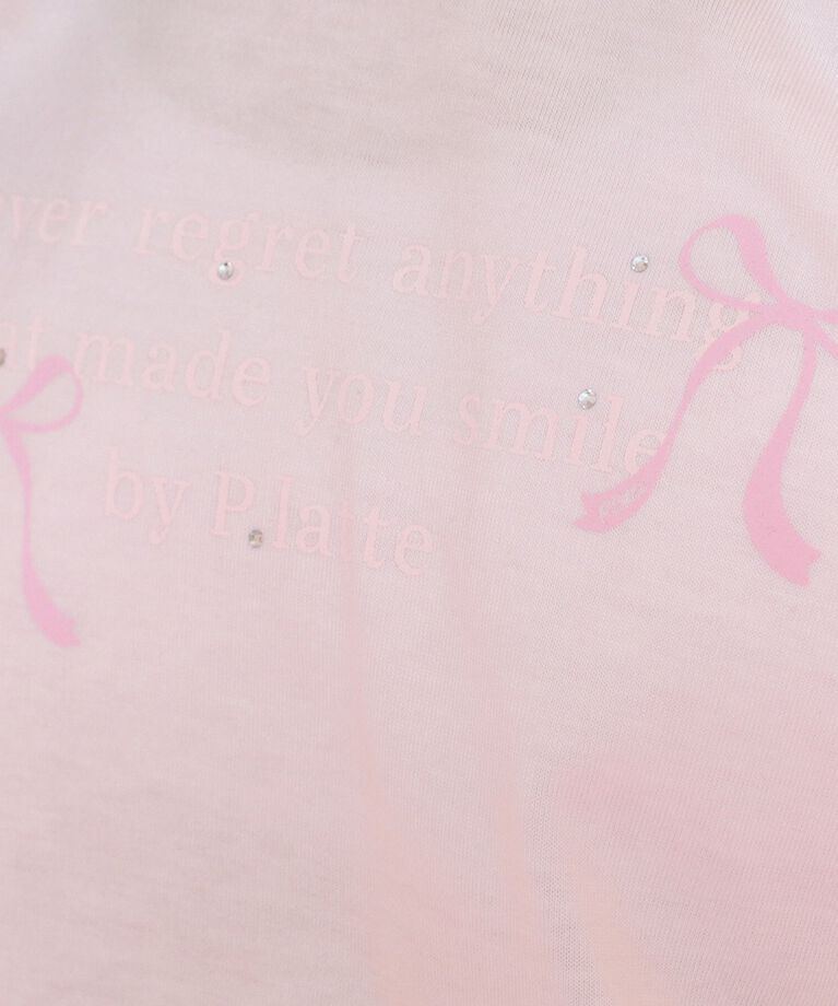 PINK-latte「リボンロゴプリントラインストーン付きTシャツ」|Tシャツ・カットソー|
