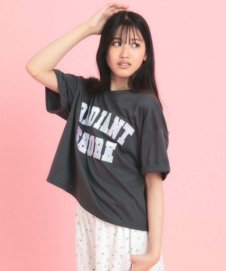 PINK-latte「サテンアップリケカレッジTシャツ」|Tシャツ・カットソー|