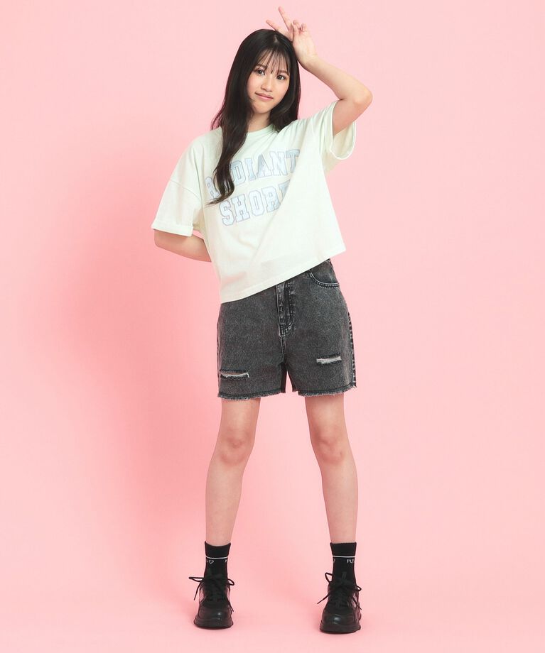 PINK-latte「サテンアップリケカレッジTシャツ」|Tシャツ・カットソー|