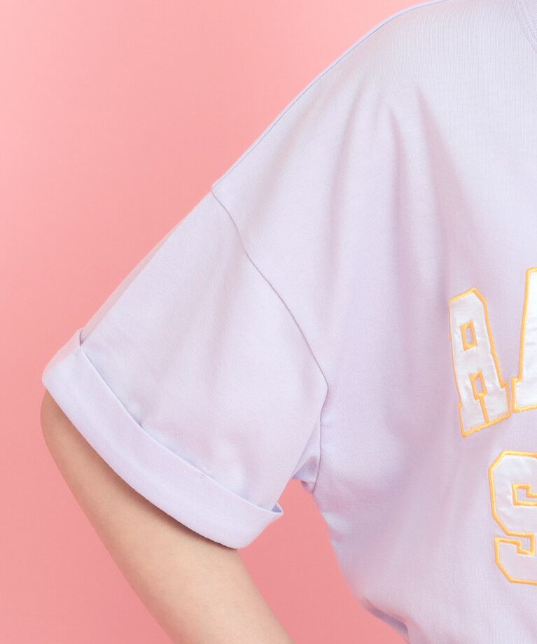 PINK-latte「サテンアップリケカレッジTシャツ」|Tシャツ・カットソー|
