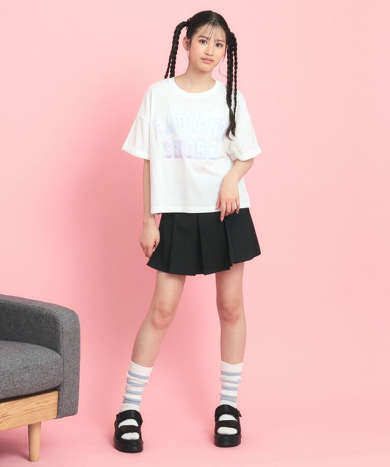PINK-latte「サテンアップリケカレッジTシャツ」|Tシャツ・カットソー|