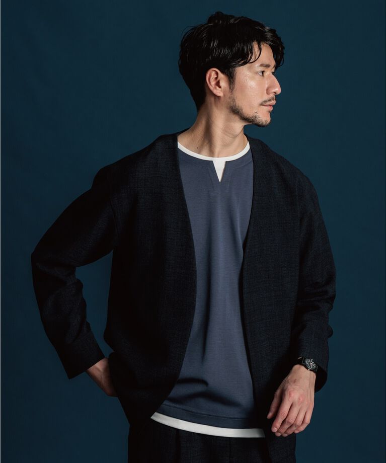 THE SHOP TK「【セットアップ可／ドライタッチ】Reflax（R） リネンライクノーカラーカーディガン」|テーラードジャケット|